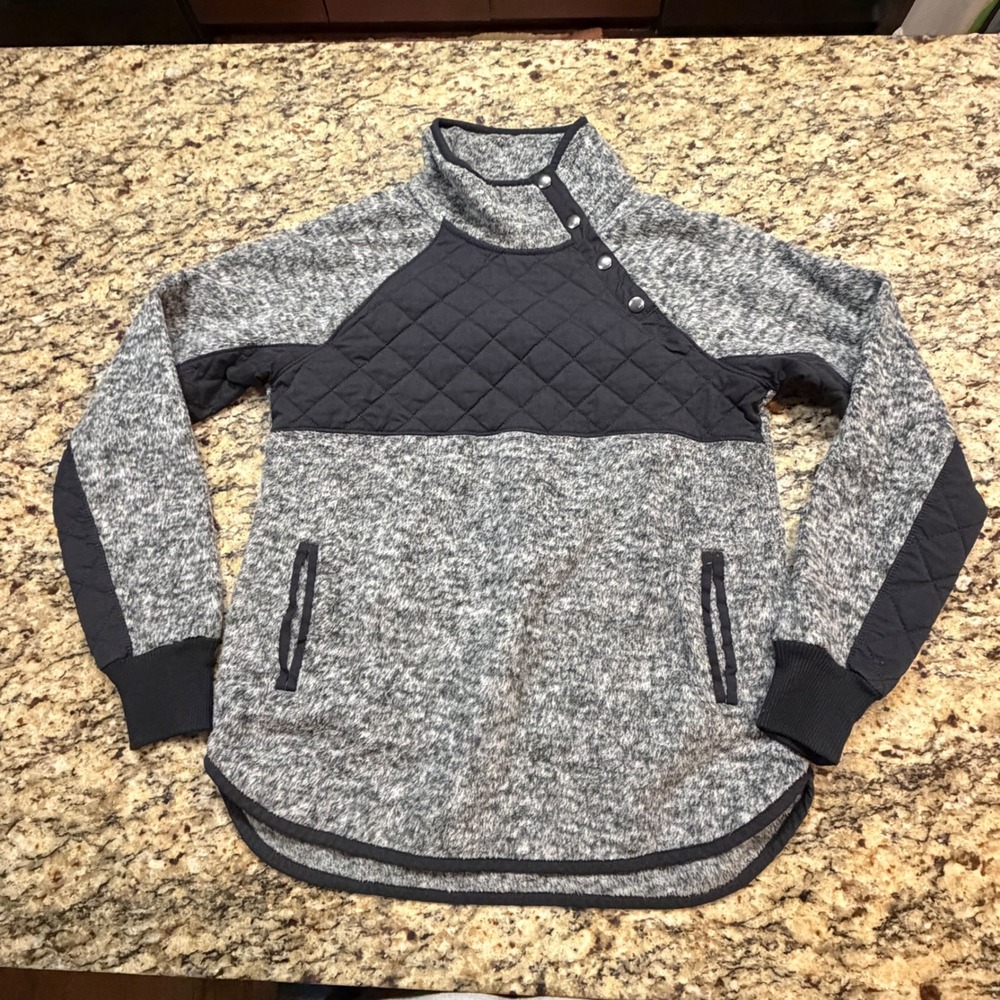 Abercrombie & Fitch Gray Quilted Snap Fleece Pullover Sweatshirt Small Womens ws